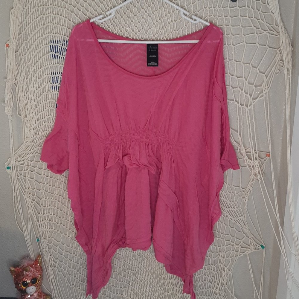3X Bright Pink Catalina Semi-Sheer Ruffle Top
